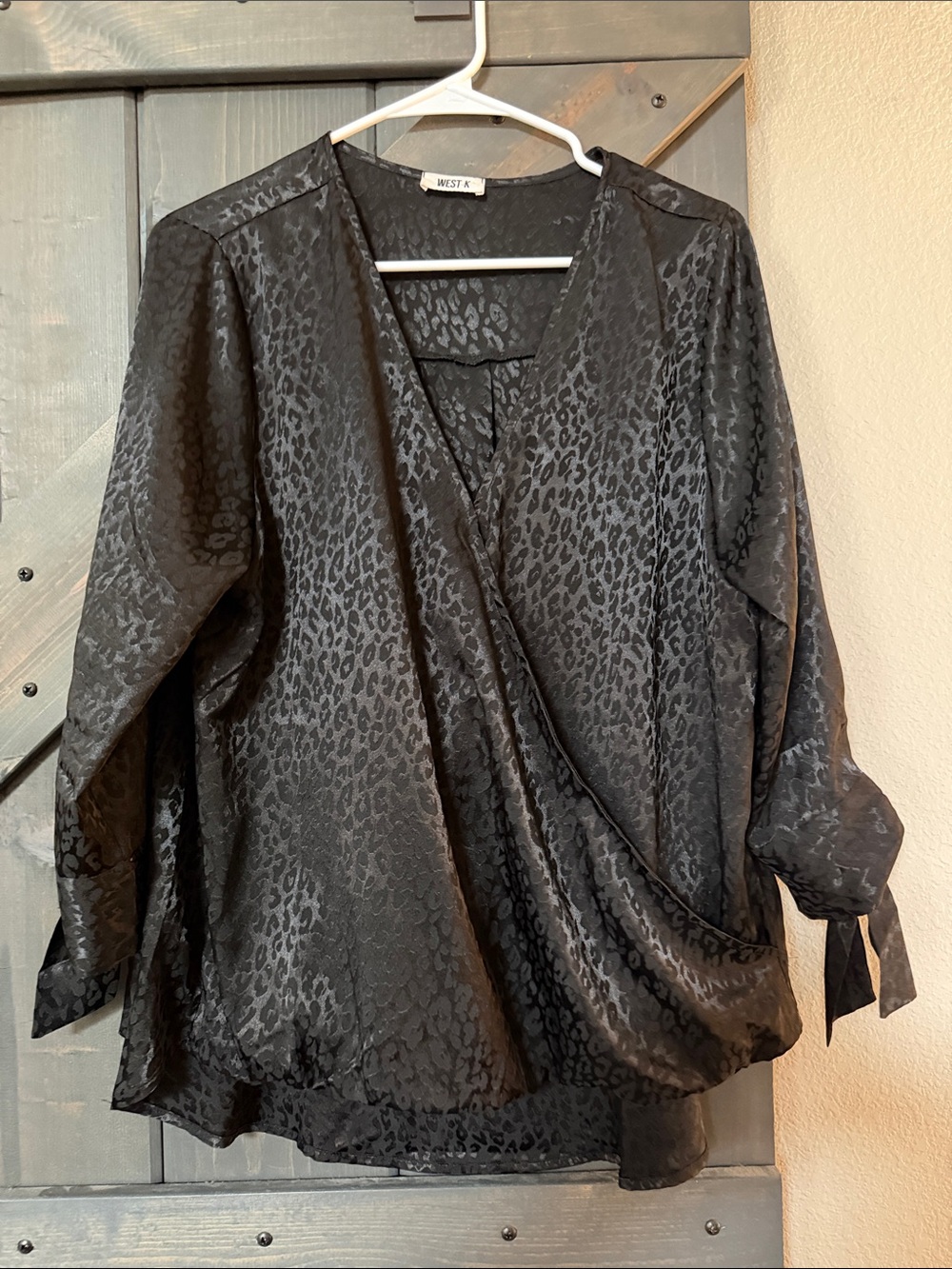 West K Black Animal-Print Wrap Blouse